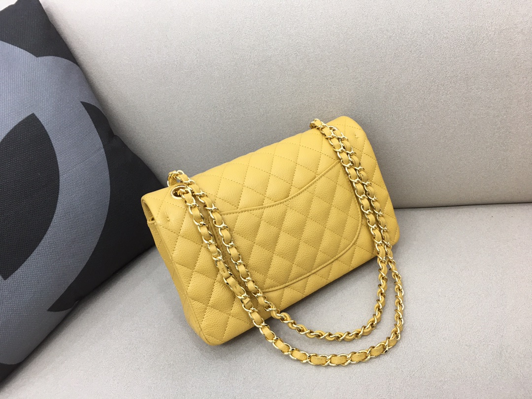 Medium Classic Flap Caviar Bag A01112 Yellow/Gold